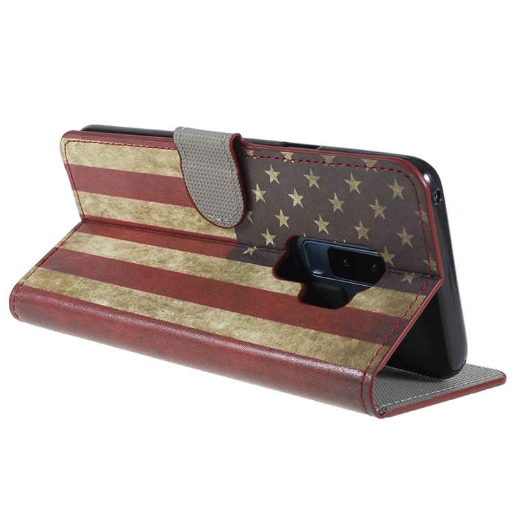 Pattern Printing Wallet Magnetic Leather Cover Case for Samsung Galaxy S9+ G965 - Vintage US Flag-5