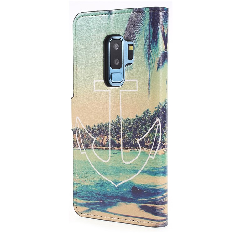 Pattern Printing Wallet Stand Leather Cover Shell for Samsung Galaxy S9+ G965 - Anchor and Sea-3