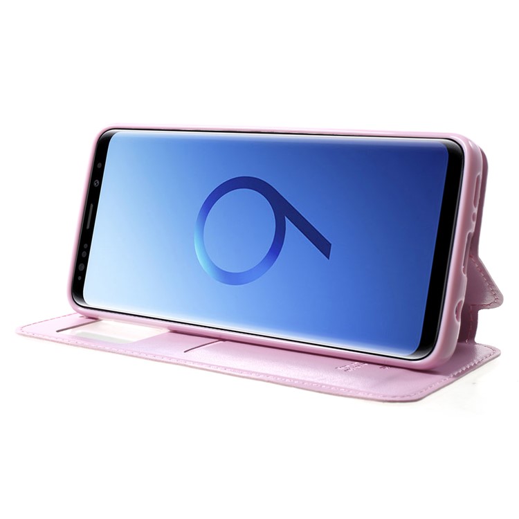 ROAR Magnetic Leather View Window Shell with Card Holder for Samsung Galaxy S9 SM-G960 - Pink-4