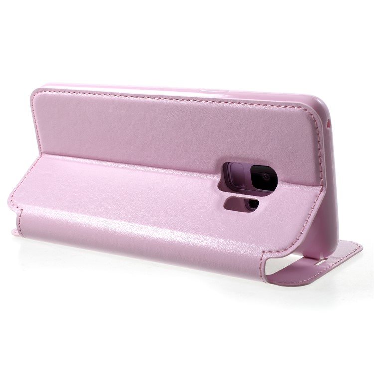 ROAR Magnetic Leather View Window Shell with Card Holder for Samsung Galaxy S9 SM-G960 - Pink-5