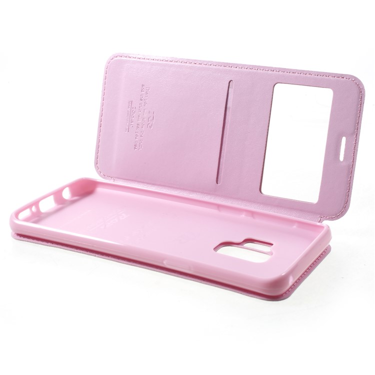ROAR Magnetic Leather View Window Shell with Card Holder for Samsung Galaxy S9 SM-G960 - Pink-6