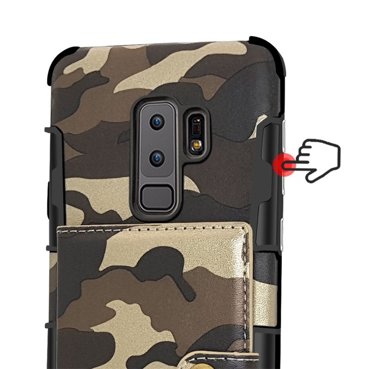 SHOUHUSHEN for Samsung Galaxy S9 Plus G965 Camouflage Pattern Leather Coated PC TPU Card Holder Case - Brown-12
