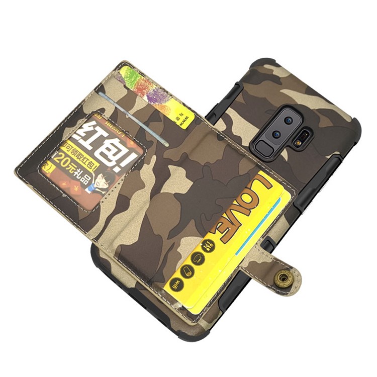 SHOUHUSHEN for Samsung Galaxy S9 Plus G965 Camouflage Pattern Leather Coated PC TPU Card Holder Case - Brown-13
