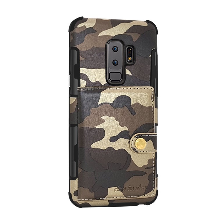 SHOUHUSHEN for Samsung Galaxy S9 Plus G965 Camouflage Pattern Leather Coated PC TPU Card Holder Case - Brown-2