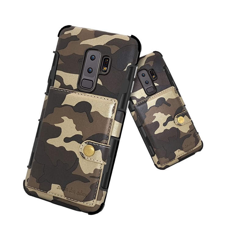 SHOUHUSHEN for Samsung Galaxy S9 Plus G965 Camouflage Pattern Leather Coated PC TPU Card Holder Case - Brown-4
