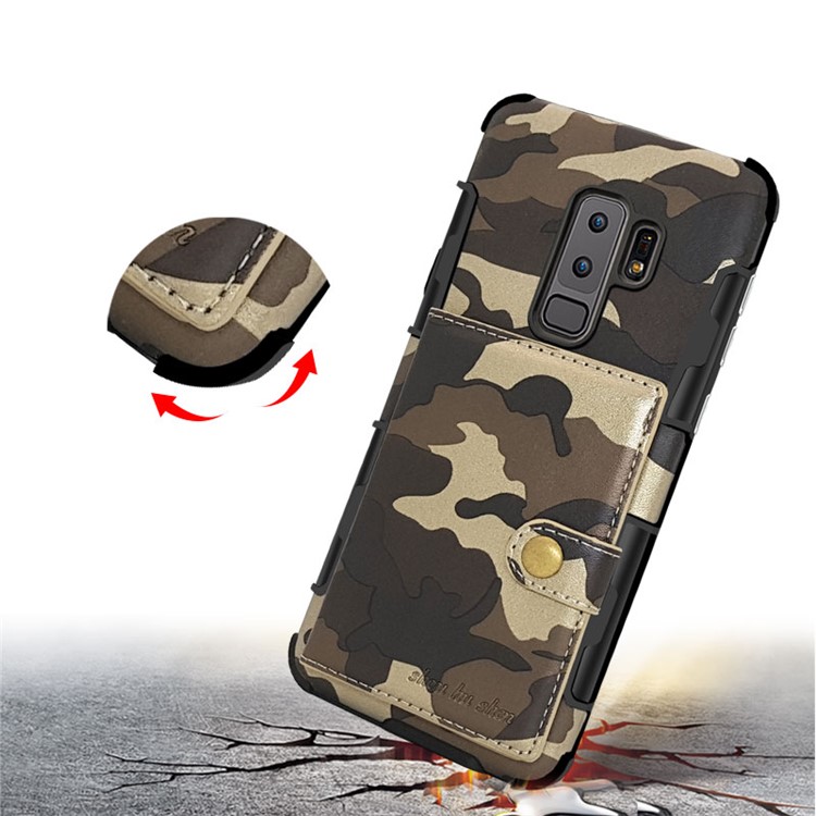 SHOUHUSHEN for Samsung Galaxy S9 Plus G965 Camouflage Pattern Leather Coated PC TPU Card Holder Case - Brown-5