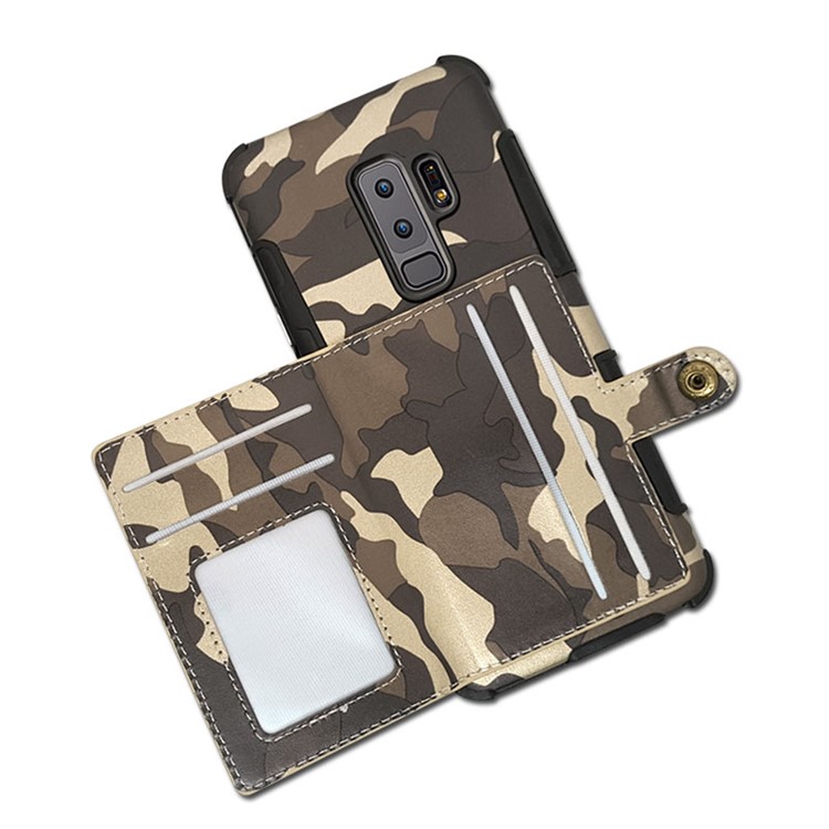 SHOUHUSHEN for Samsung Galaxy S9 Plus G965 Camouflage Pattern Leather Coated PC TPU Card Holder Case - Brown-6