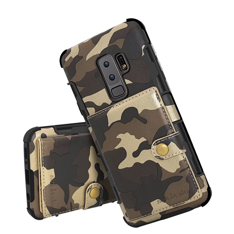 SHOUHUSHEN for Samsung Galaxy S9 Plus G965 Camouflage Pattern Leather Coated PC TPU Card Holder Case - Brown-7