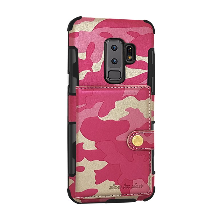 SHOUHUSHEN for Samsung Galaxy S9 Plus G965 Camouflage Pattern Leather Coated PC TPU Card Holder Back Case - Rose-1