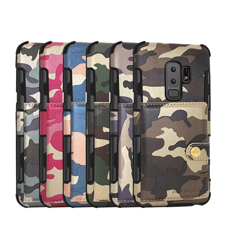 SHOUHUSHEN for Samsung Galaxy S9 Plus G965 Camouflage Pattern Leather Coated PC TPU Card Holder Back Case - Rose-2