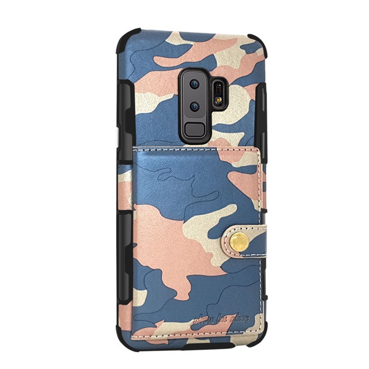 SHOUHUSHEN for Samsung Galaxy S9 Plus G965 Camouflage Pattern Leather Coated PC TPU Card Holder Mobile Cover - Baby Blue-1