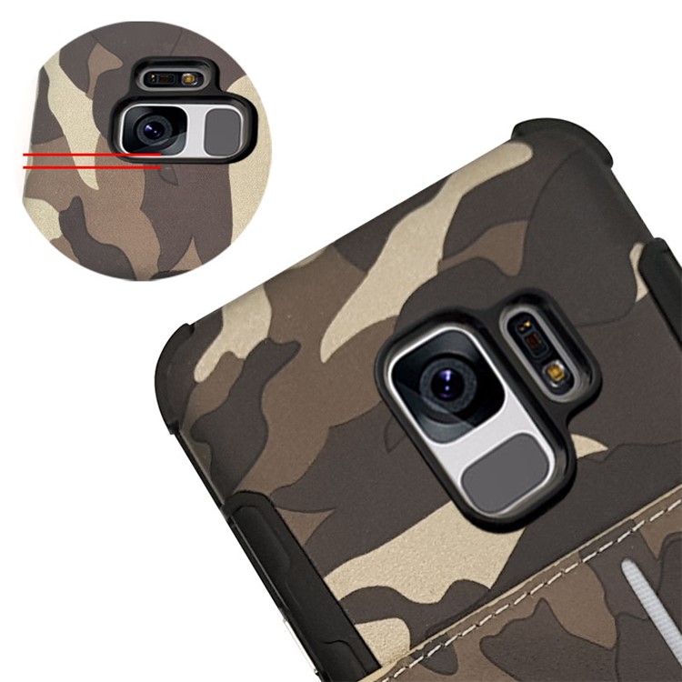 SHOUHUSHEN Camouflage Pattern Leather Coated PC TPU Card Holder Case for Samsung Galaxy S9 SM-G960 - Brown-10