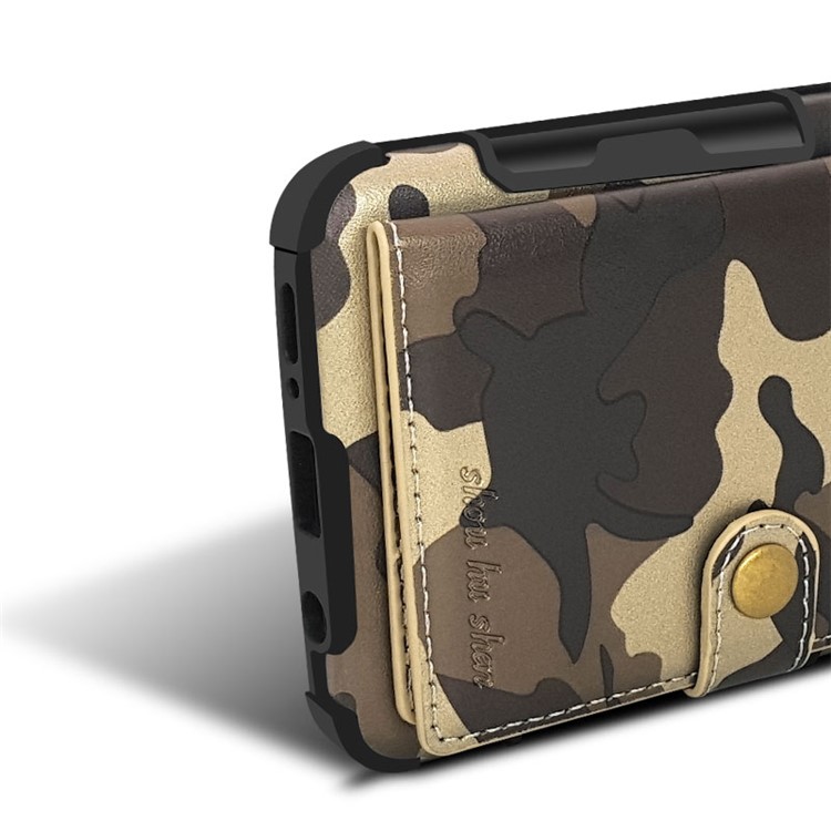 SHOUHUSHEN Camouflage Pattern Leather Coated PC TPU Card Holder Case for Samsung Galaxy S9 SM-G960 - Brown-11