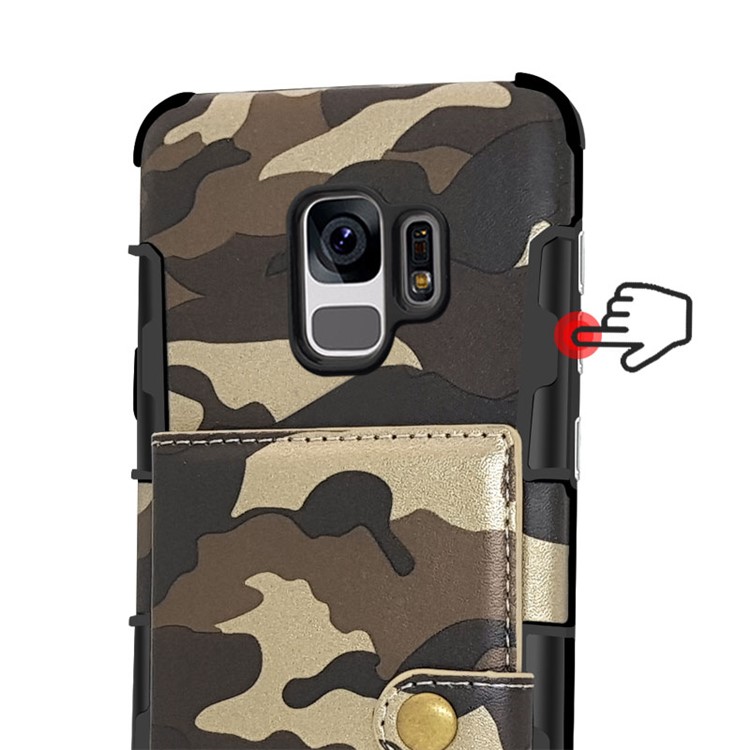 SHOUHUSHEN Camouflage Pattern Leather Coated PC TPU Card Holder Case for Samsung Galaxy S9 SM-G960 - Brown-12