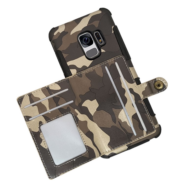 SHOUHUSHEN Camouflage Pattern Leather Coated PC TPU Card Holder Case for Samsung Galaxy S9 SM-G960 - Brown-6