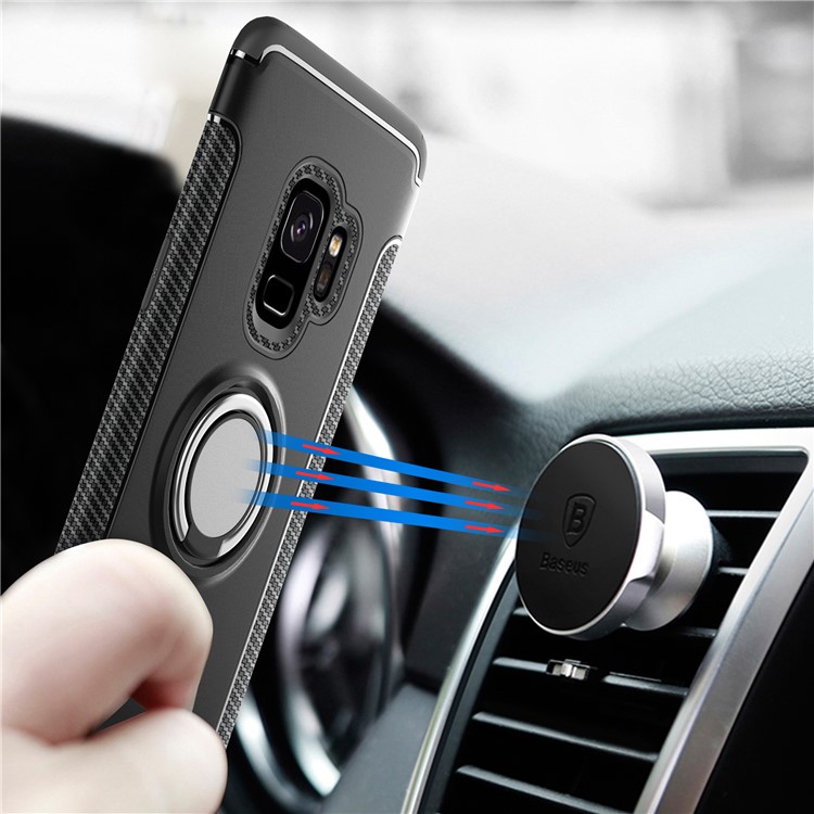 Magnetic Car Mount Ring Holder Kickstand TPU + PC Hybrid Case for Samsung Galaxy S9 SM-G960 - Black-2