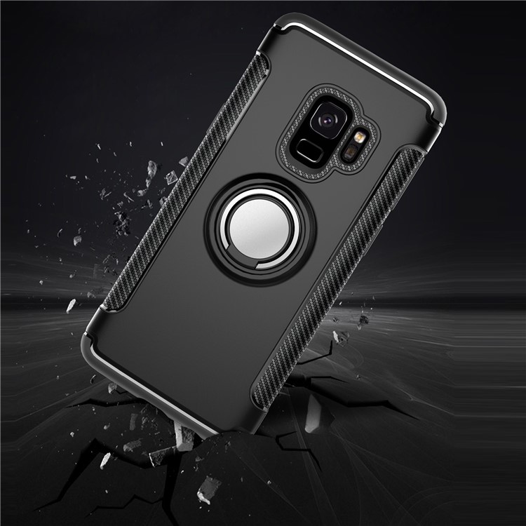 Magnetic Car Mount Ring Holder Kickstand TPU + PC Hybrid Case for Samsung Galaxy S9 SM-G960 - Black-3