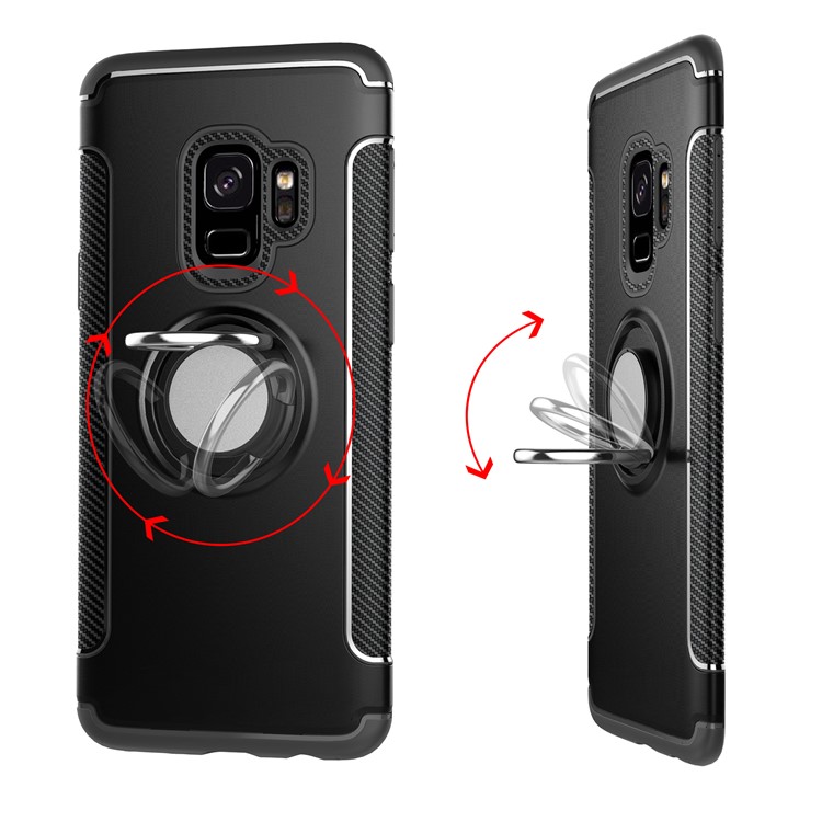 Magnetic Car Mount Ring Holder Kickstand TPU + PC Hybrid Case for Samsung Galaxy S9 SM-G960 - Black-4