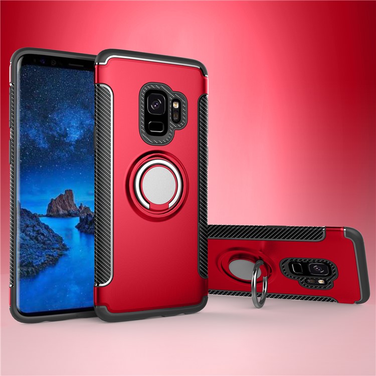 Magnetic Car Mount Ring Holder Kickstand TPU + PC Hybrid Casing for Samsung Galaxy S9 SM-G960 - Red-1