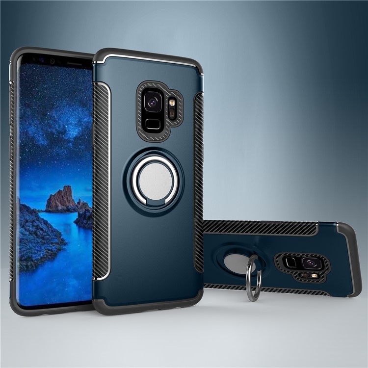 Magnetic Car Mount Ring Holder Kickstand TPU + PC Hybrid Cell Phone Case for Samsung Galaxy S9 SM-G960 - Baby Blue-1