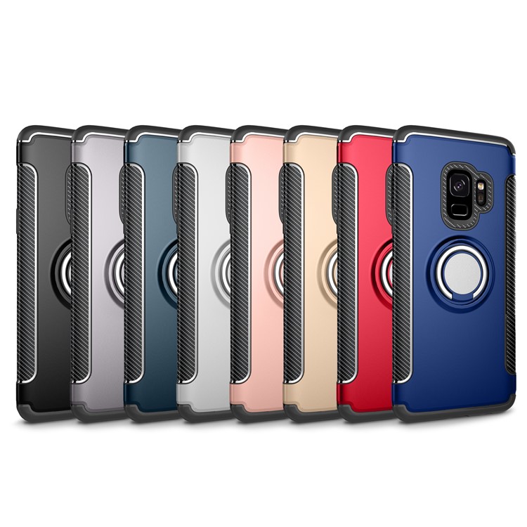 Magnetic Car Mount Ring Holder Kickstand TPU + PC Hybrid Mobile Phone Casing for Samsung Galaxy S9 SM-G960 - Dark Blue-2
