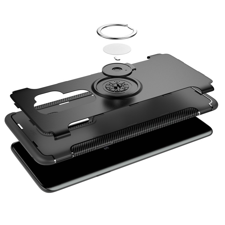 Carbon Fiber Texture TPU PC Hybrid Case with Magnetic Ring Holder for Samsung S9 Plus - Black-7