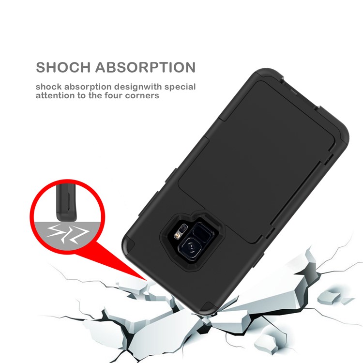 Shockproof Card Holder Mirror PC + TPU Hybrid Case for Samsung Galaxy S9 SM-G960 - Black-10
