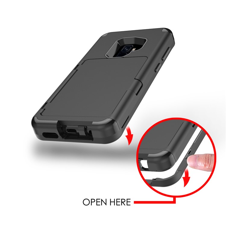 Shockproof Card Holder Mirror PC + TPU Hybrid Case for Samsung Galaxy S9 SM-G960 - Black-11