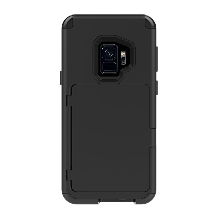 Shockproof Card Holder Mirror PC + TPU Hybrid Case for Samsung Galaxy S9 SM-G960 - Black-2