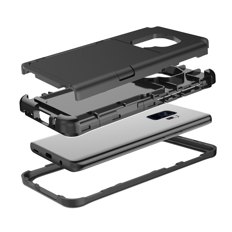 Shockproof Card Holder Mirror PC + TPU Hybrid Case for Samsung Galaxy S9 SM-G960 - Black-9