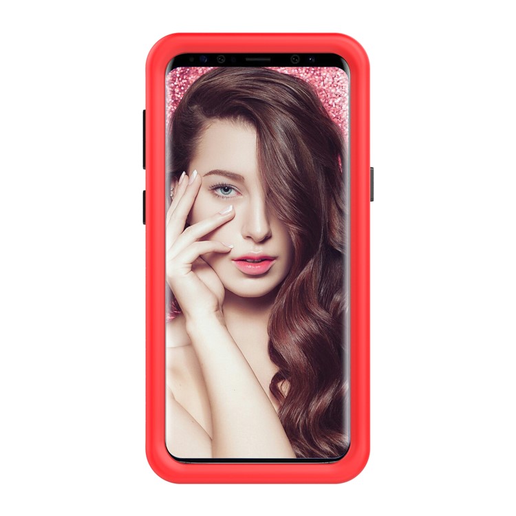 Shockproof Card Holder Mirror PC + TPU Hybrid Shell Case for Samsung Galaxy S9 SM-G960 - Red-3