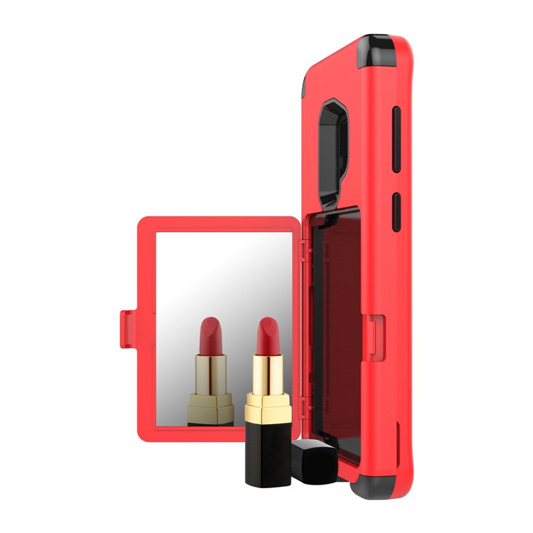 Shockproof Card Holder Mirror PC + TPU Hybrid Shell Case for Samsung Galaxy S9 SM-G960 - Red-6