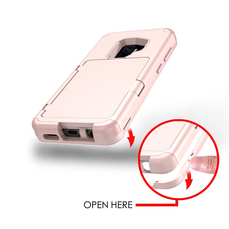 Shockproof Card Holder Mirror PC + TPU Hybrid Cover Case for Samsung Galaxy S9 SM-G960 - Rose Gold-11