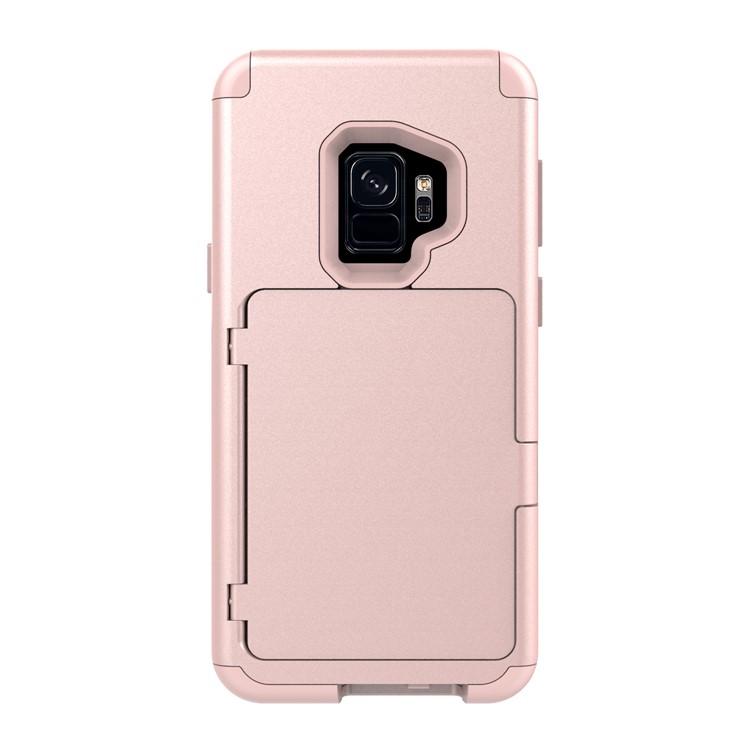 Shockproof Card Holder Mirror PC + TPU Hybrid Cover Case for Samsung Galaxy S9 SM-G960 - Rose Gold-2