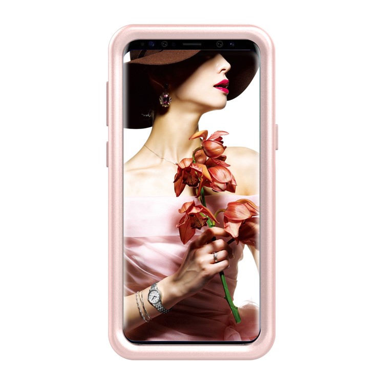 Shockproof Card Holder Mirror PC + TPU Hybrid Cover Case for Samsung Galaxy S9 SM-G960 - Rose Gold-3