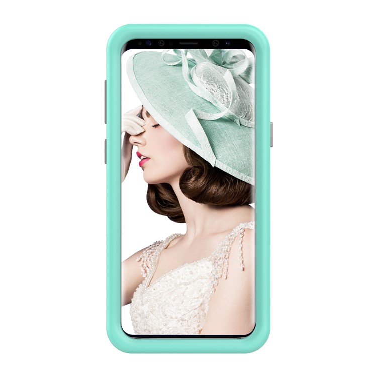 Shockproof Card Holder Mirror PC + TPU Hybrid Protective Case for Samsung Galaxy S9 SM-G960 - Cyan-3
