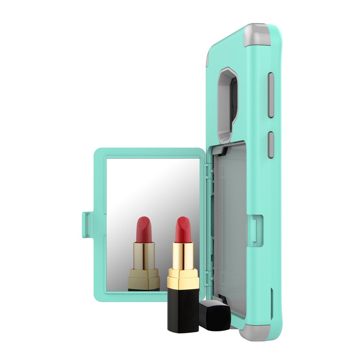 Shockproof Card Holder Mirror PC + TPU Hybrid Protective Case for Samsung Galaxy S9 SM-G960 - Cyan-6