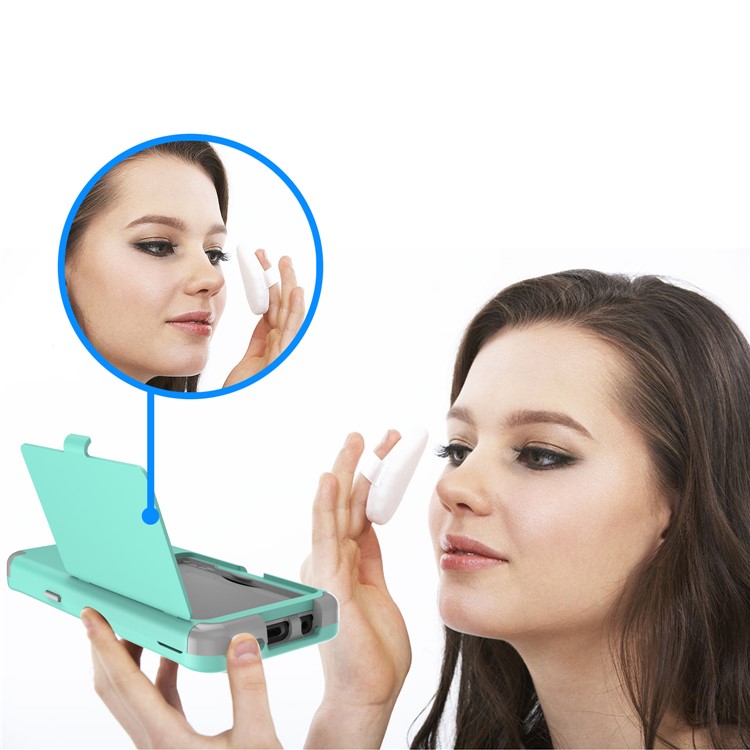 Shockproof Card Holder Mirror PC + TPU Hybrid Protective Case for Samsung Galaxy S9 SM-G960 - Cyan-8