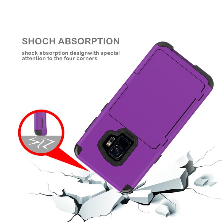 Shockproof Card Holder Mirror PC + TPU Combo Phone Case for Samsung Galaxy S9 SM-G960 - Purple-10