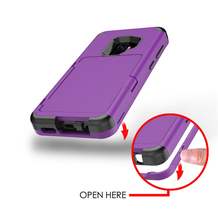 Shockproof Card Holder Mirror PC + TPU Combo Phone Case for Samsung Galaxy S9 SM-G960 - Purple-11