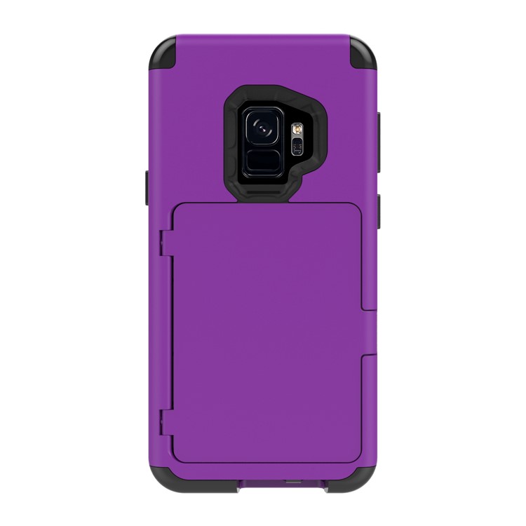 Shockproof Card Holder Mirror PC + TPU Combo Phone Case for Samsung Galaxy S9 SM-G960 - Purple-2