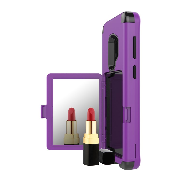 Shockproof Card Holder Mirror PC + TPU Combo Phone Case for Samsung Galaxy S9 SM-G960 - Purple-6