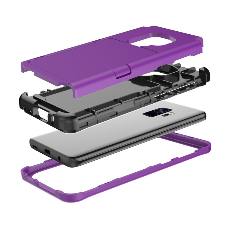 Shockproof Card Holder Mirror PC + TPU Combo Phone Case for Samsung Galaxy S9 SM-G960 - Purple-9