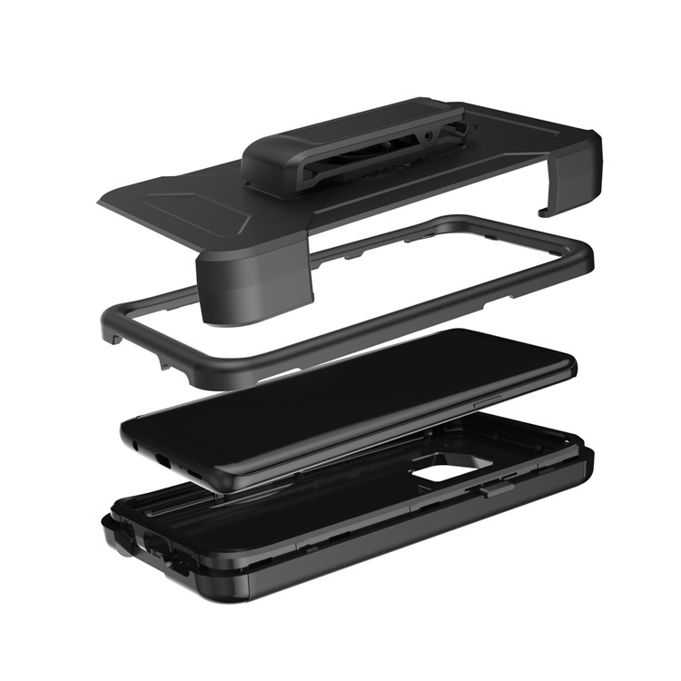 Shockproof Card Holder Mirror PC + TPU Hybrid Case with Kickstand Belt for Samsung Galaxy S9 SM-G960 - Black-6