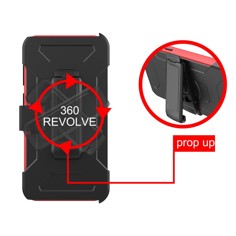 Shockproof Card Holder Mirror PC + TPU Hybrid Shell with Kickstand Belt for Samsung Galaxy S9 SM-G960 - Red-4