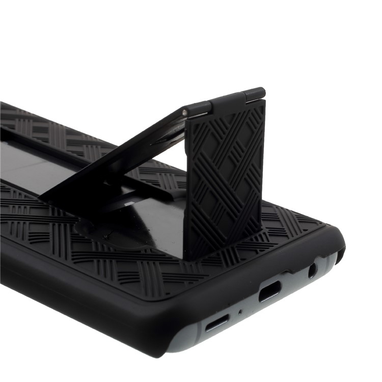For Samsung Galaxy S9 G960 Sliding Grid Pattern Holster Hard Case with Belt Clip - Black-10