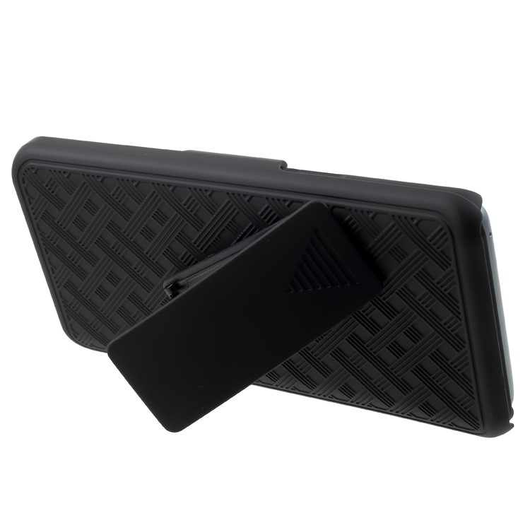 For Samsung Galaxy S9 G960 Sliding Grid Pattern Holster Hard Case with Belt Clip - Black-3