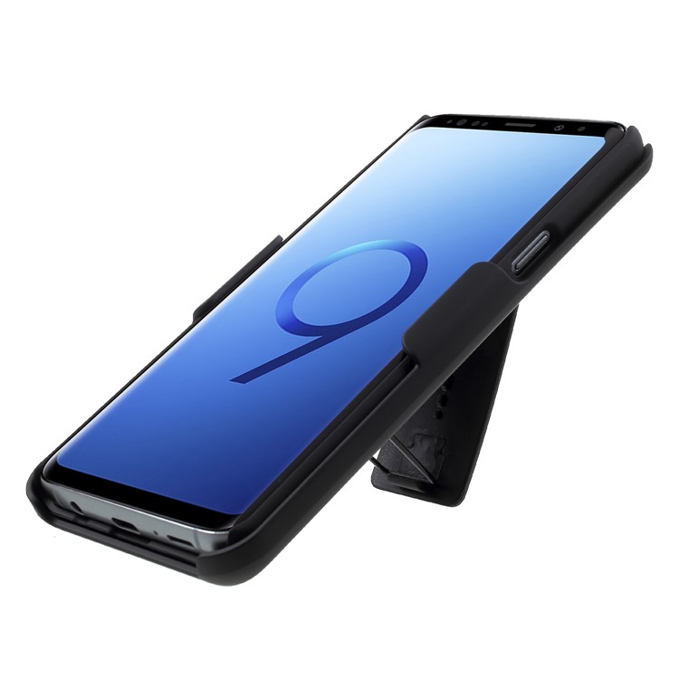 For Samsung Galaxy S9 G960 Sliding Grid Pattern Holster Hard Case with Belt Clip - Black-4