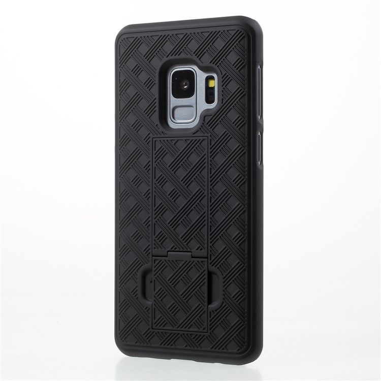 For Samsung Galaxy S9 G960 Sliding Grid Pattern Holster Hard Case with Belt Clip - Black-7