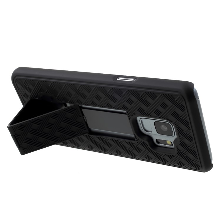 For Samsung Galaxy S9 G960 Sliding Grid Pattern Holster Hard Case with Belt Clip - Black-8